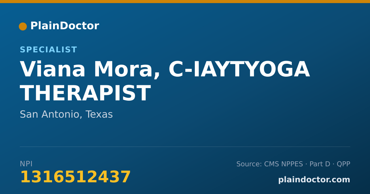 Shareable card for Viana Mora, C-IAYTYOGA THERAPIST - Specialist, San Antonio, TX
