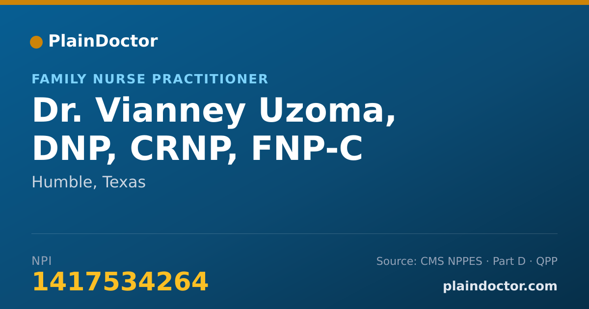 Shareable card for Vianney Uzoma, DNP, CRNP, FNP-C - Family Nurse Practitioner, Humble, TX