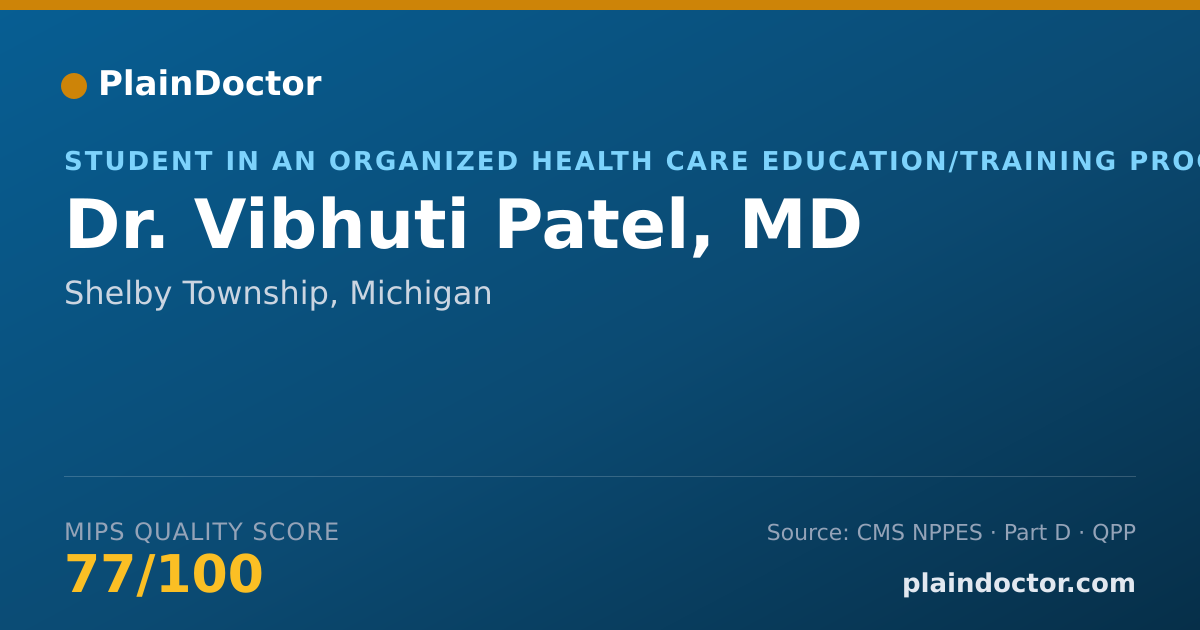 Shareable card for Vibhuti Patel, MD - Student in an Organized Health Care Education/Training Program, Shelby Township, MI