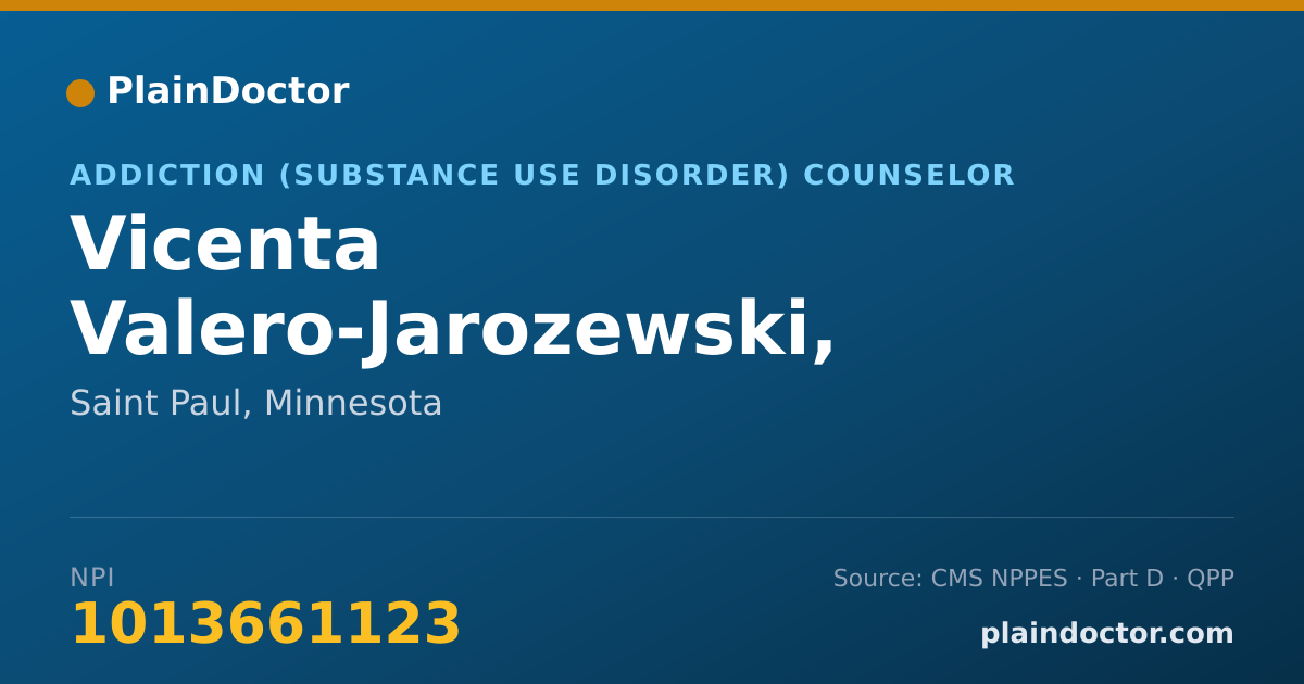 Shareable card for Vicenta Valero-Jarozewski, LPCC, LADC - Addiction (Substance Use Disorder) Counselor, Saint Paul, MN