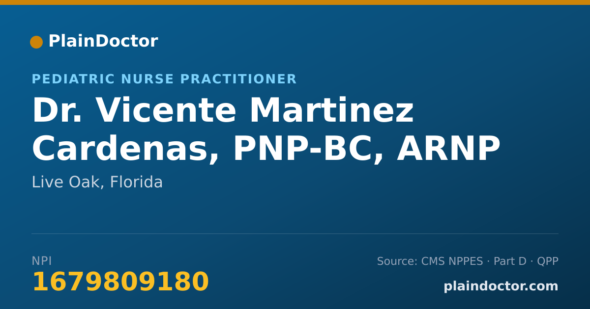 Shareable card for Vicente Martinez Cardenas, PNP-BC, ARNP - Pediatric Nurse Practitioner, Live Oak, FL
