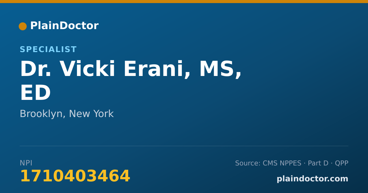Shareable card for Vicki Erani, MS, ED - Specialist, Brooklyn, NY