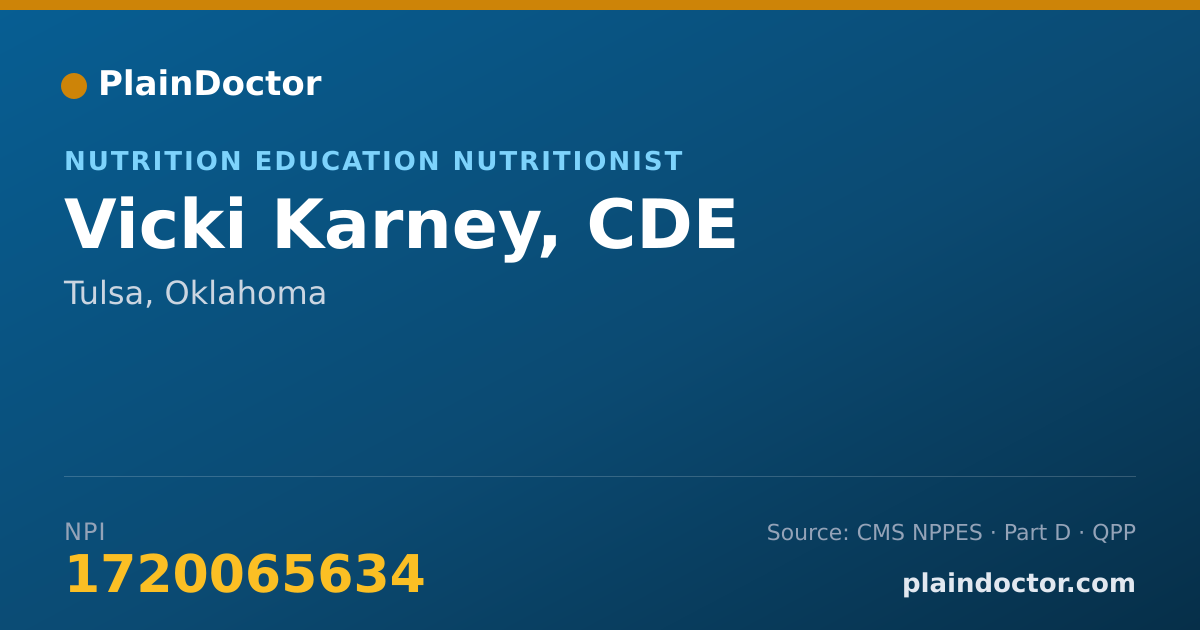 Shareable card for Vicki Karney, CDE - Nutrition Education Nutritionist, Tulsa, OK