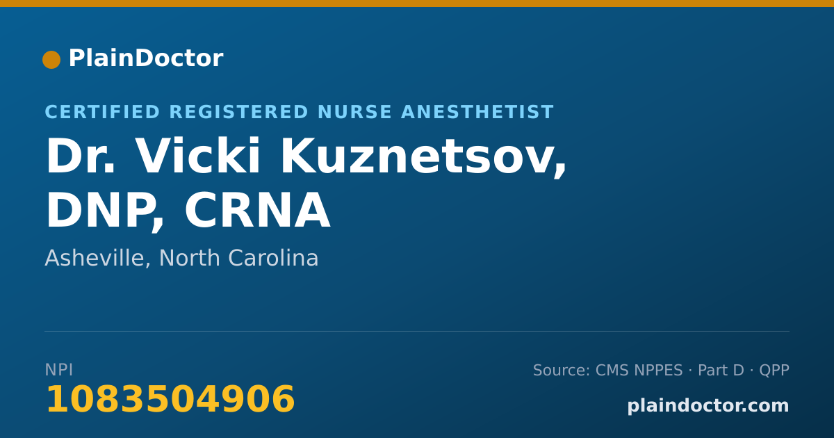 Shareable card for Vicki Kuznetsov, DNP, CRNA - Certified Registered Nurse Anesthetist, Asheville, NC