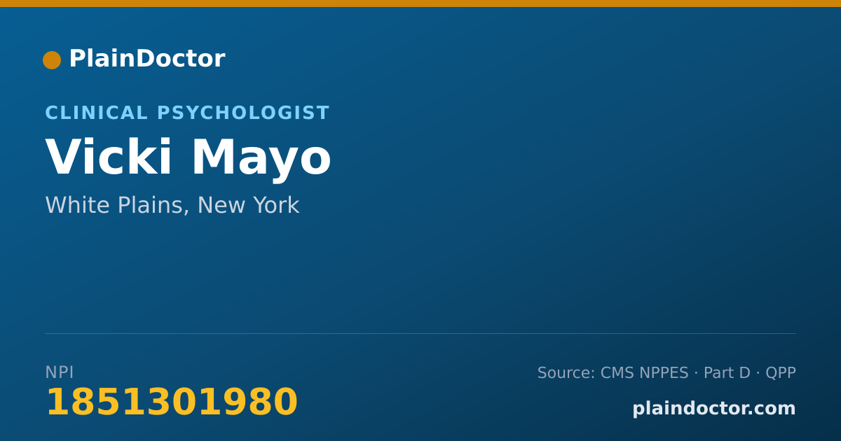 Shareable card for Vicki Mayo - Clinical Psychologist, White Plains, NY