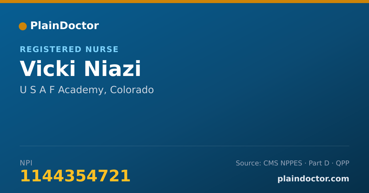 Shareable card for Vicki Niazi - Registered Nurse, U S A F Academy, CO