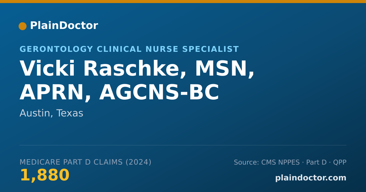 Shareable card for Vicki Raschke, MSN, APRN, AGCNS-BC - Gerontology Clinical Nurse Specialist, Austin, TX