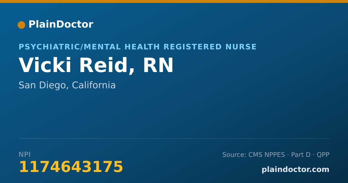 Shareable card for Vicki Reid, RN - Psychiatric/Mental Health Registered Nurse, San Diego, CA