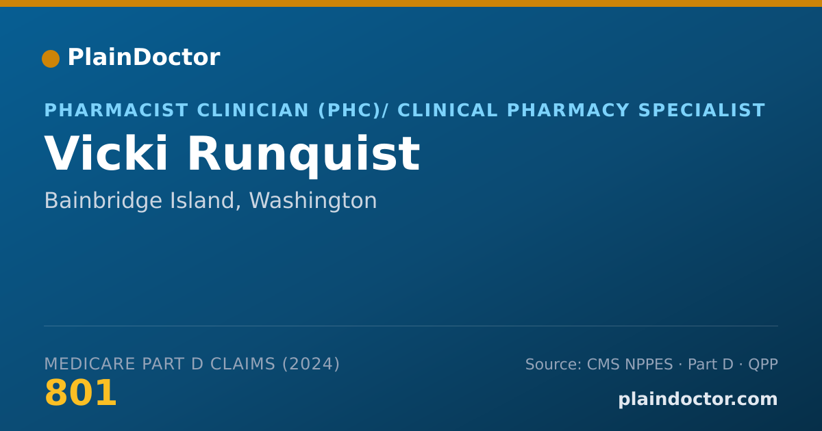 Shareable card for Vicki Runquist - Pharmacist Clinician (PhC)/ Clinical Pharmacy Specialist, Bainbridge Island, WA