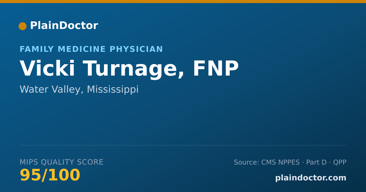 Shareable card for Vicki Turnage, FNP - Family Medicine Physician, Water Valley, MS