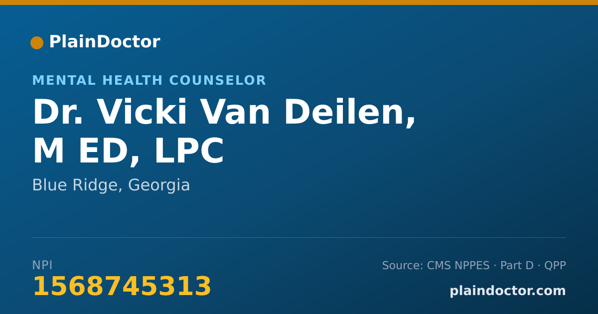 Shareable card for Vicki Van Deilen, M ED, LPC - Mental Health Counselor, Blue Ridge, GA