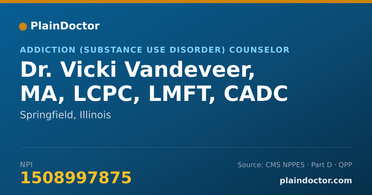Shareable card for Vicki Vandeveer, MA, LCPC, LMFT, CADC - Addiction (Substance Use Disorder) Counselor, Springfield, IL