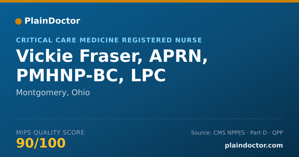 Shareable card for Vickie Fraser, APRN, PMHNP-BC, LPC - Critical Care Medicine Registered Nurse, Montgomery, OH
