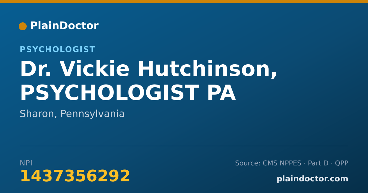 Shareable card for Vickie Hutchinson, PSYCHOLOGIST PA - Psychologist, Sharon, PA