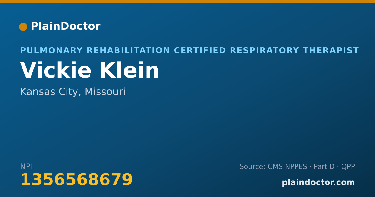 Shareable card for Vickie Klein - Pulmonary Rehabilitation Certified Respiratory Therapist, Kansas City, MO