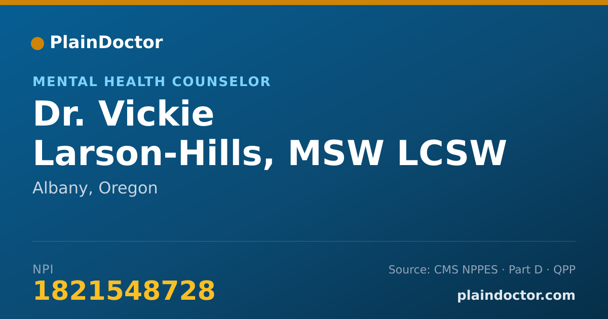 Shareable card for Vickie Larson-Hills, MSW LCSW - Mental Health Counselor, Albany, OR