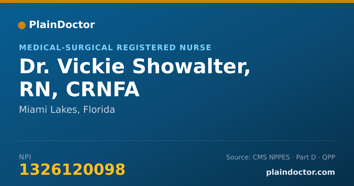 Shareable card for Vickie Showalter, RN, CRNFA - Medical-Surgical Registered Nurse, Miami Lakes, FL