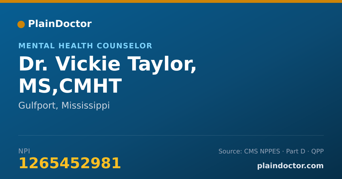 Shareable card for Vickie Taylor, MS,CMHT - Mental Health Counselor, Gulfport, MS