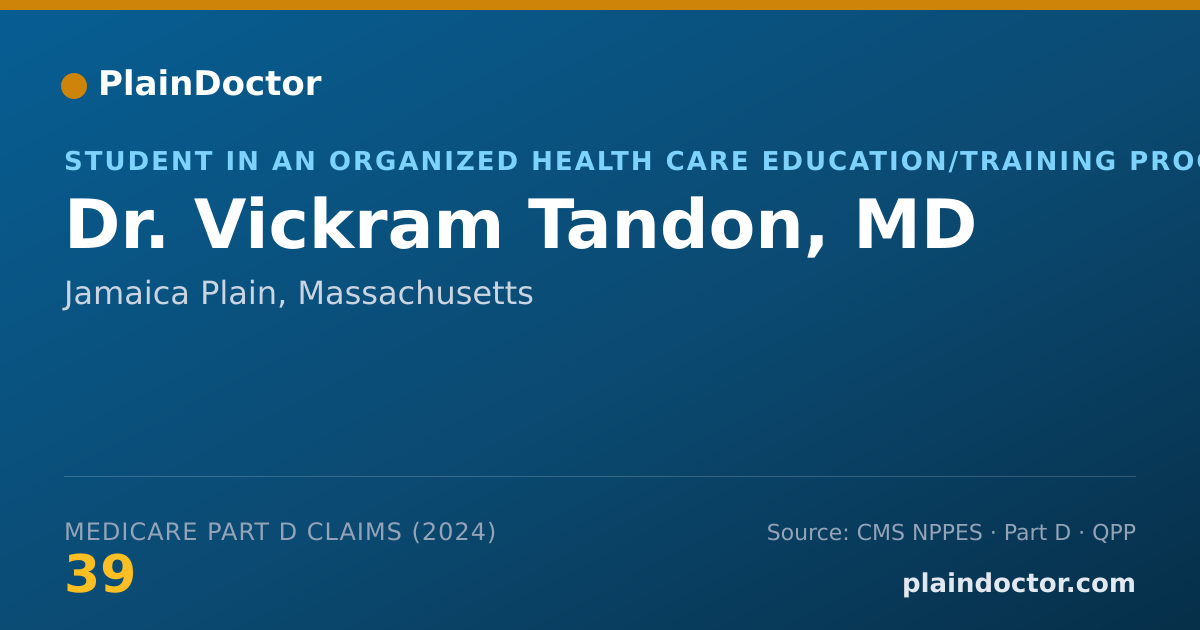 Shareable card for Vickram Tandon, MD - Student in an Organized Health Care Education/Training Program, Jamaica Plain, MA
