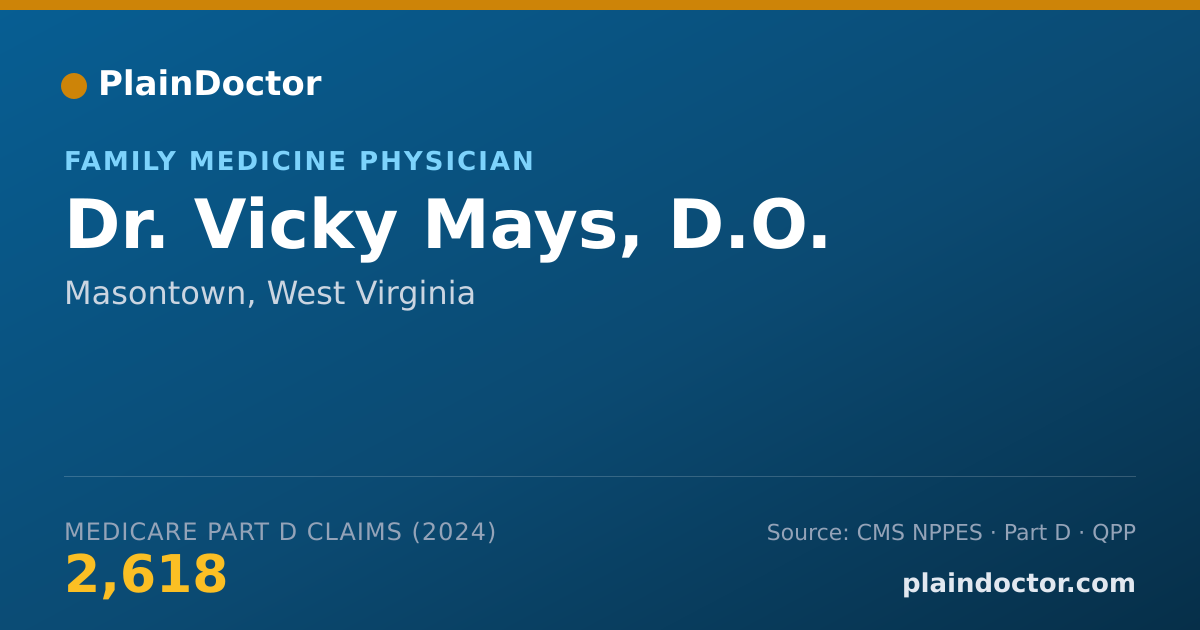 Shareable card for Vicky Mays, D.O. - Family Medicine Physician, Masontown, WV