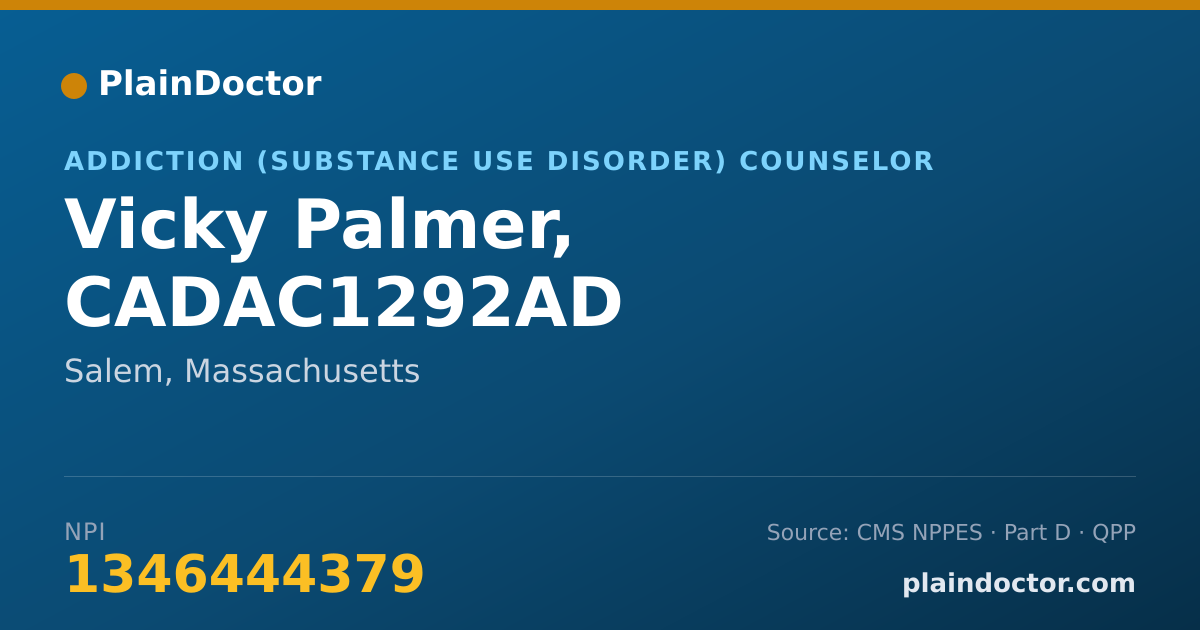 Shareable card for Vicky Palmer, CADAC1292AD - Addiction (Substance Use Disorder) Counselor, Salem, MA