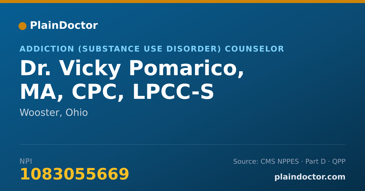 Shareable card for Vicky Pomarico, MA, CPC, LPCC-S - Addiction (Substance Use Disorder) Counselor, Wooster, OH