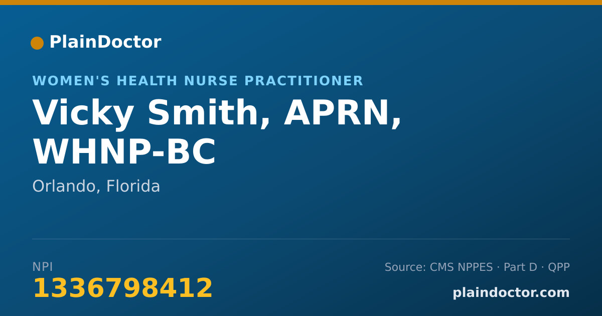 Shareable card for Vicky Smith, APRN, WHNP-BC - Women's Health Nurse Practitioner, Orlando, FL