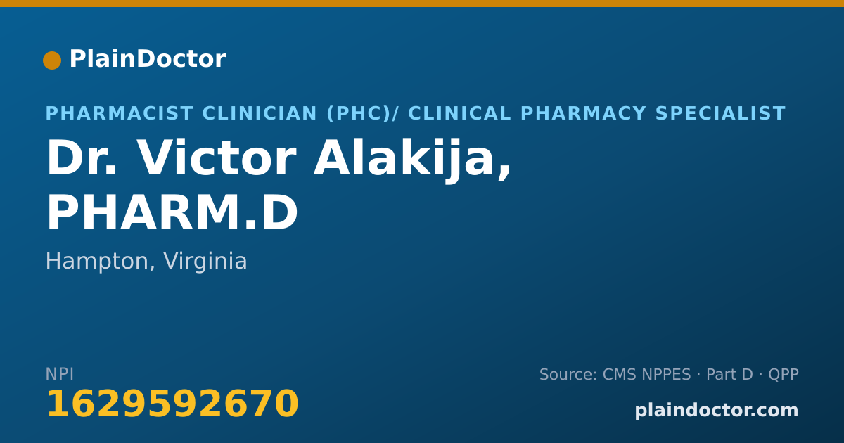 Shareable card for Victor Alakija, PHARM.D - Pharmacist Clinician (PhC)/ Clinical Pharmacy Specialist, Hampton, VA