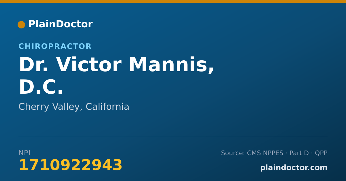 Shareable card for Victor Mannis, D.C. - Chiropractor, Cherry Valley, CA