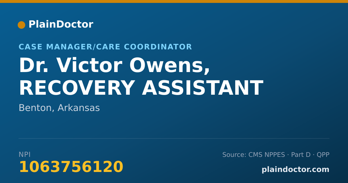 Shareable card for Victor Owens, RECOVERY ASSISTANT - Case Manager/Care Coordinator, Benton, AR