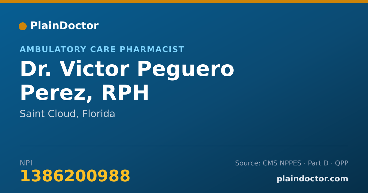 Shareable card for Victor Peguero Perez, RPH - Ambulatory Care Pharmacist, Saint Cloud, FL