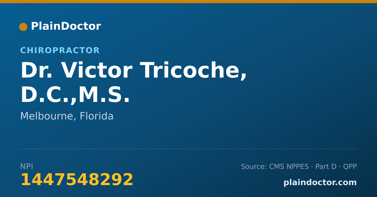 Shareable card for Victor Tricoche, D.C.,M.S. - Chiropractor, Melbourne, FL