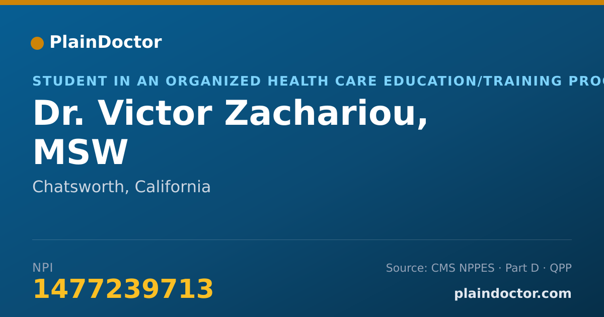 Shareable card for Victor Zachariou, MSW - Student in an Organized Health Care Education/Training Program, Chatsworth, CA