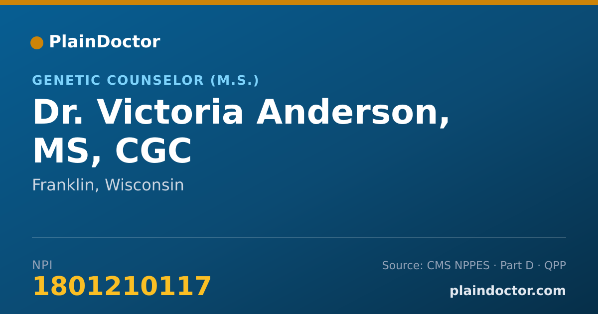 Shareable card for Victoria Anderson, MS, CGC - Genetic Counselor (M.S.), Franklin, WI