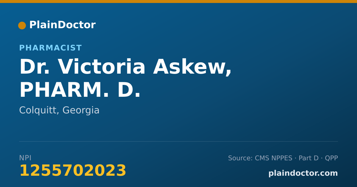 Shareable card for Victoria Askew, PHARM. D. - Pharmacist, Colquitt, GA