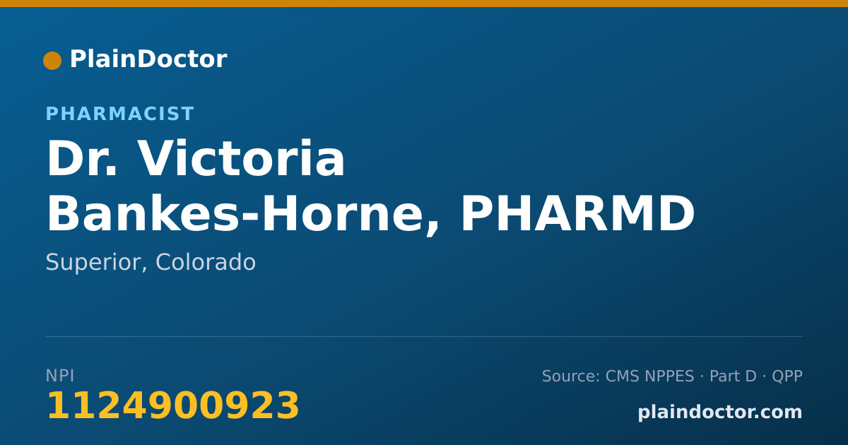 Shareable card for Victoria Bankes-Horne, PHARMD - Pharmacist, Superior, CO