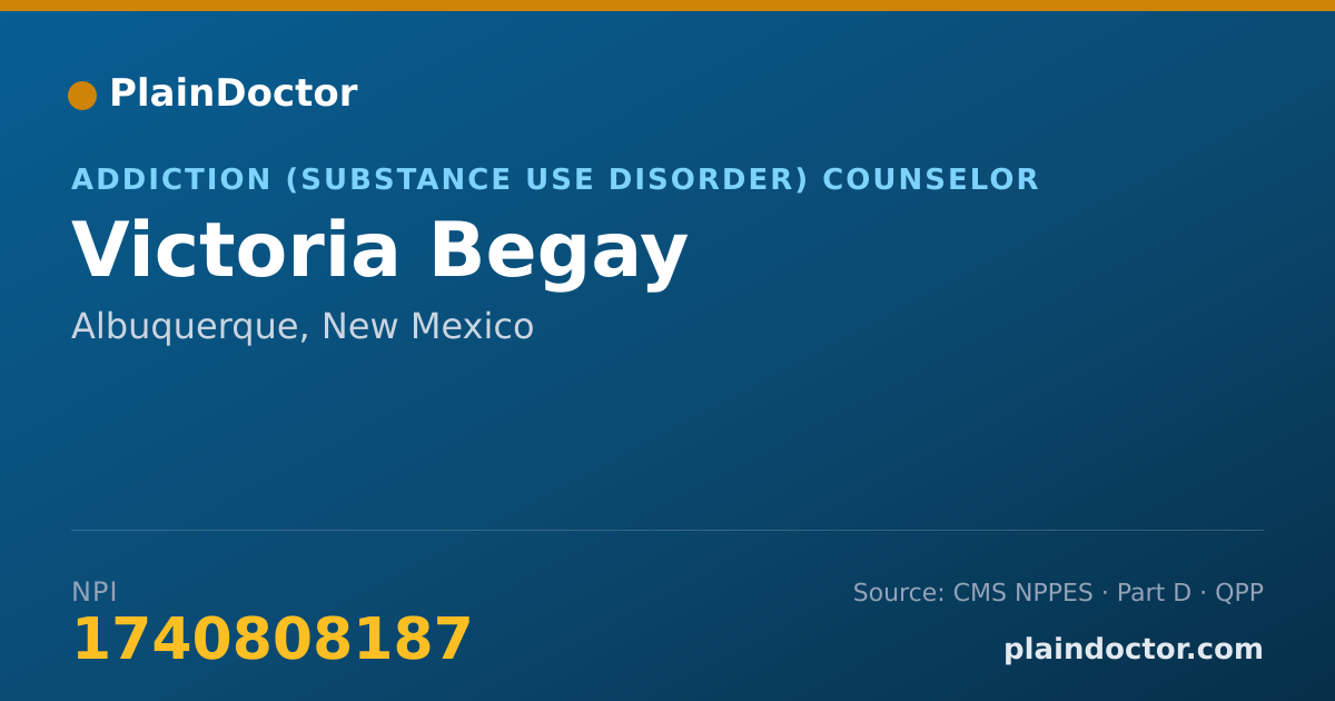 Shareable card for Victoria Begay - Addiction (Substance Use Disorder) Counselor, Albuquerque, NM