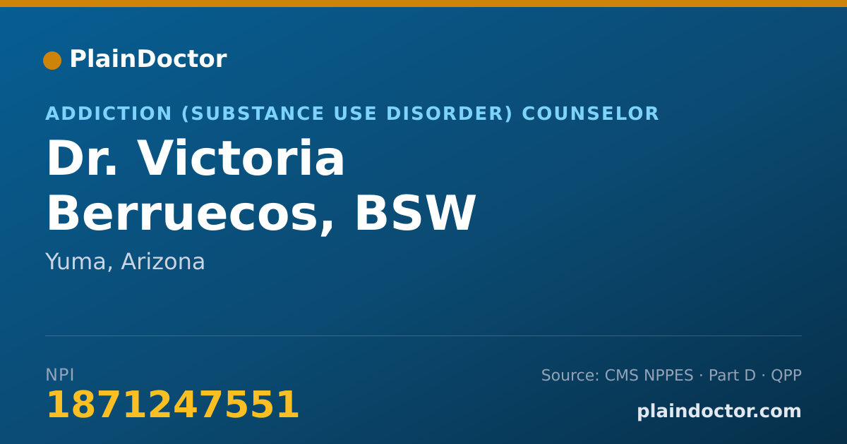 Shareable card for Victoria Berruecos, BSW - Addiction (Substance Use Disorder) Counselor, Yuma, AZ