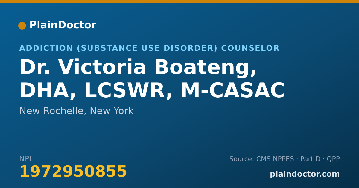 Shareable card for Victoria Boateng, DHA, LCSWR, M-CASAC - Addiction (Substance Use Disorder) Counselor, New Rochelle, NY