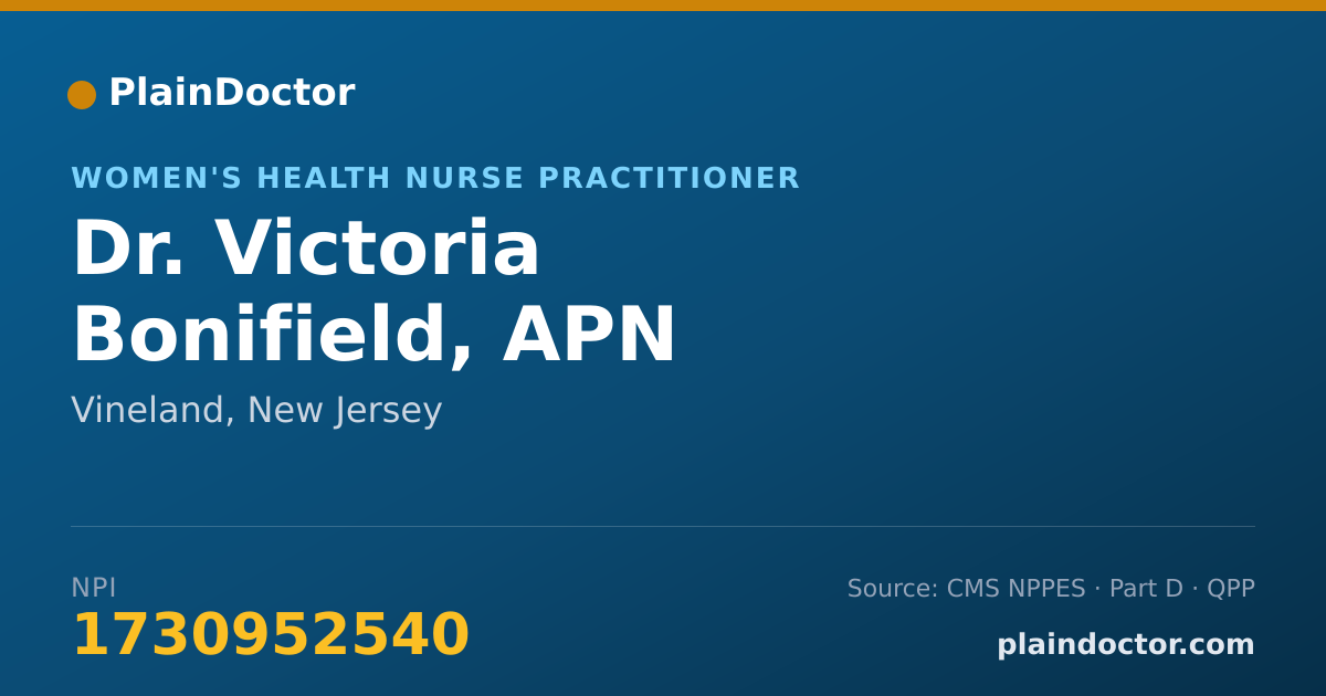 Shareable card for Victoria Bonifield, APN - Women's Health Nurse Practitioner, Vineland, NJ