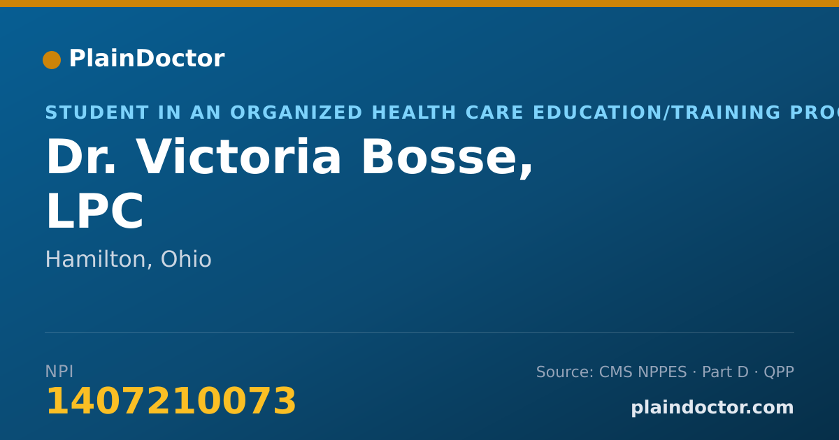Shareable card for Victoria Bosse, LPC - Student in an Organized Health Care Education/Training Program, Hamilton, OH