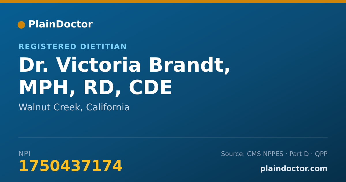 Shareable card for Victoria Brandt, MPH, RD, CDE - Registered Dietitian, Walnut Creek, CA