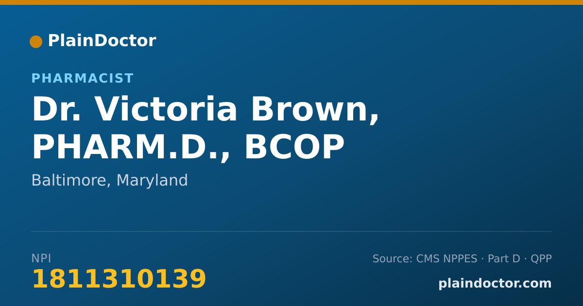 Shareable card for Victoria Brown, PHARM.D., BCOP - Pharmacist, Baltimore, MD