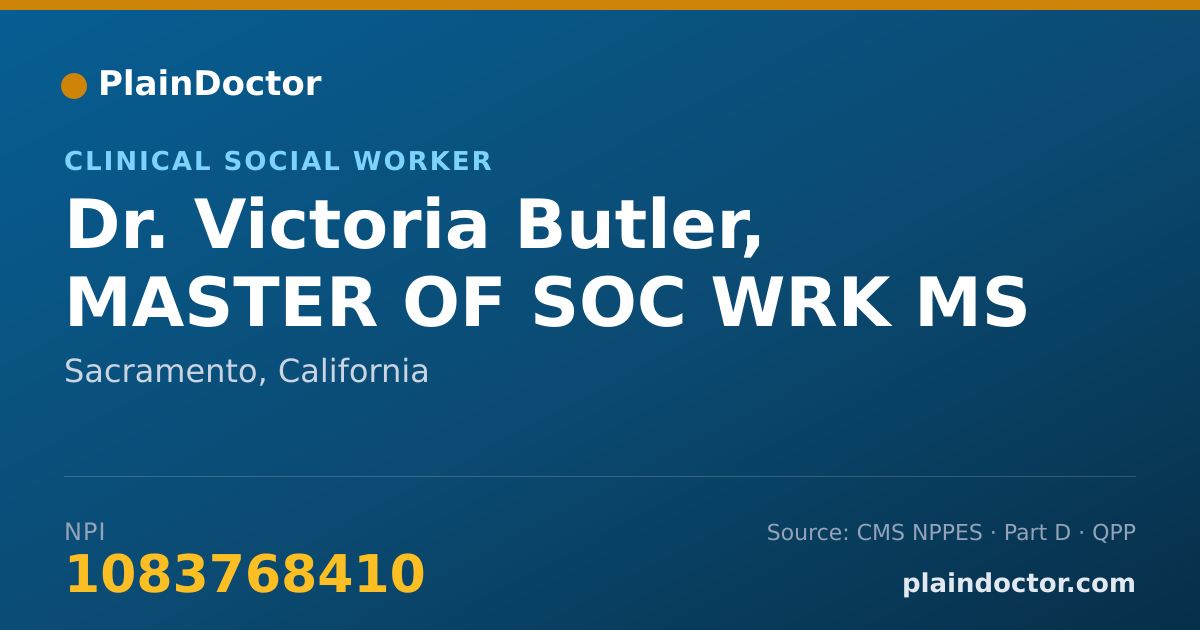 Shareable card for Victoria Butler, MASTER OF SOC WRK MS - Clinical Social Worker, Sacramento, CA