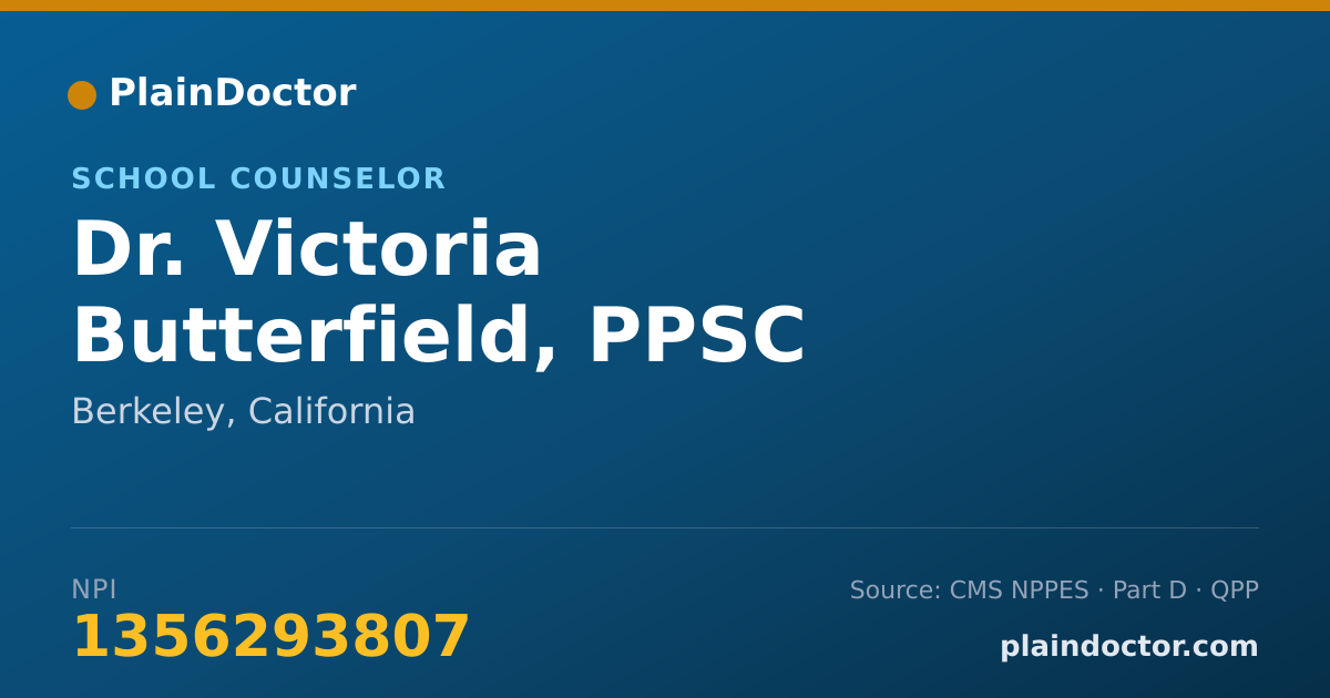 Shareable card for Victoria Butterfield, PPSC - School Counselor, Berkeley, CA