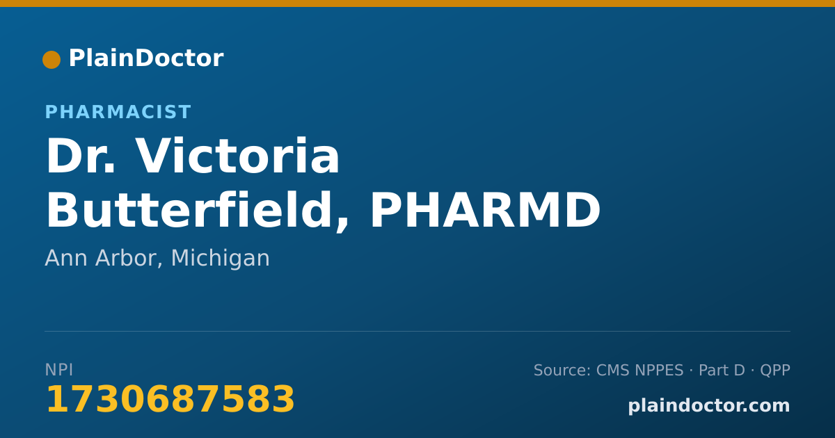 Shareable card for Victoria Butterfield, PHARMD - Pharmacist, Ann Arbor, MI