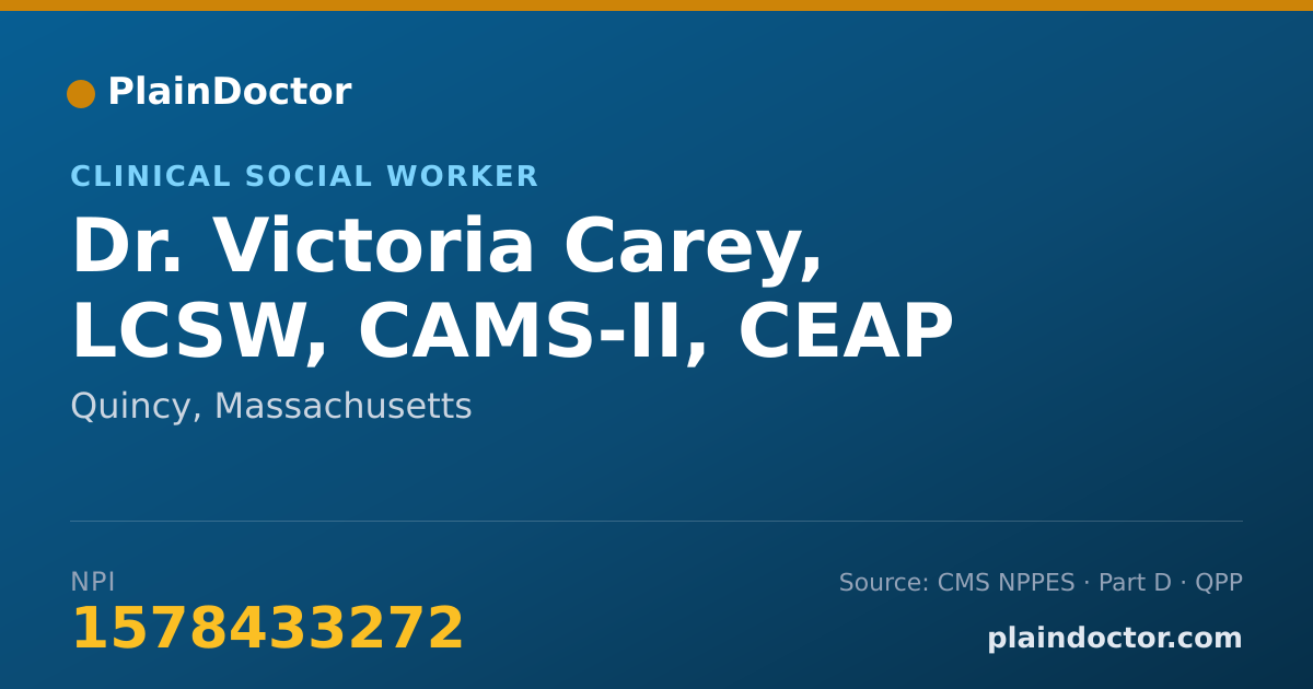 Shareable card for Victoria Carey, LCSW, CAMS-II, CEAP - Clinical Social Worker, Quincy, MA