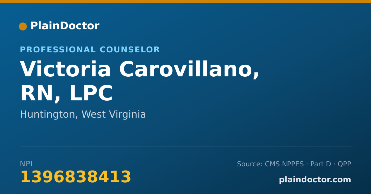 Shareable card for Victoria Carovillano, RN, LPC - Professional Counselor, Huntington, WV