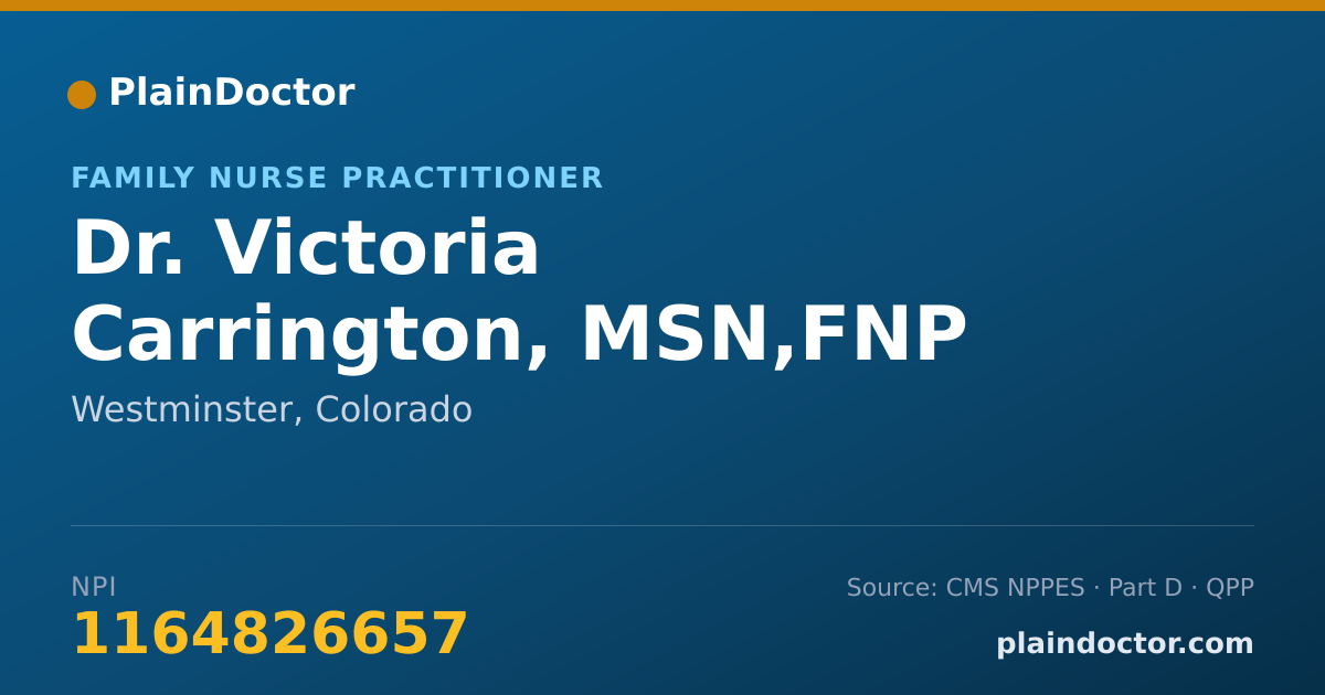 Shareable card for Victoria Carrington, MSN,FNP - Family Nurse Practitioner, Westminster, CO
