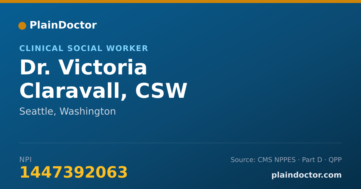 Shareable card for Victoria Claravall, CSW - Clinical Social Worker, Seattle, WA